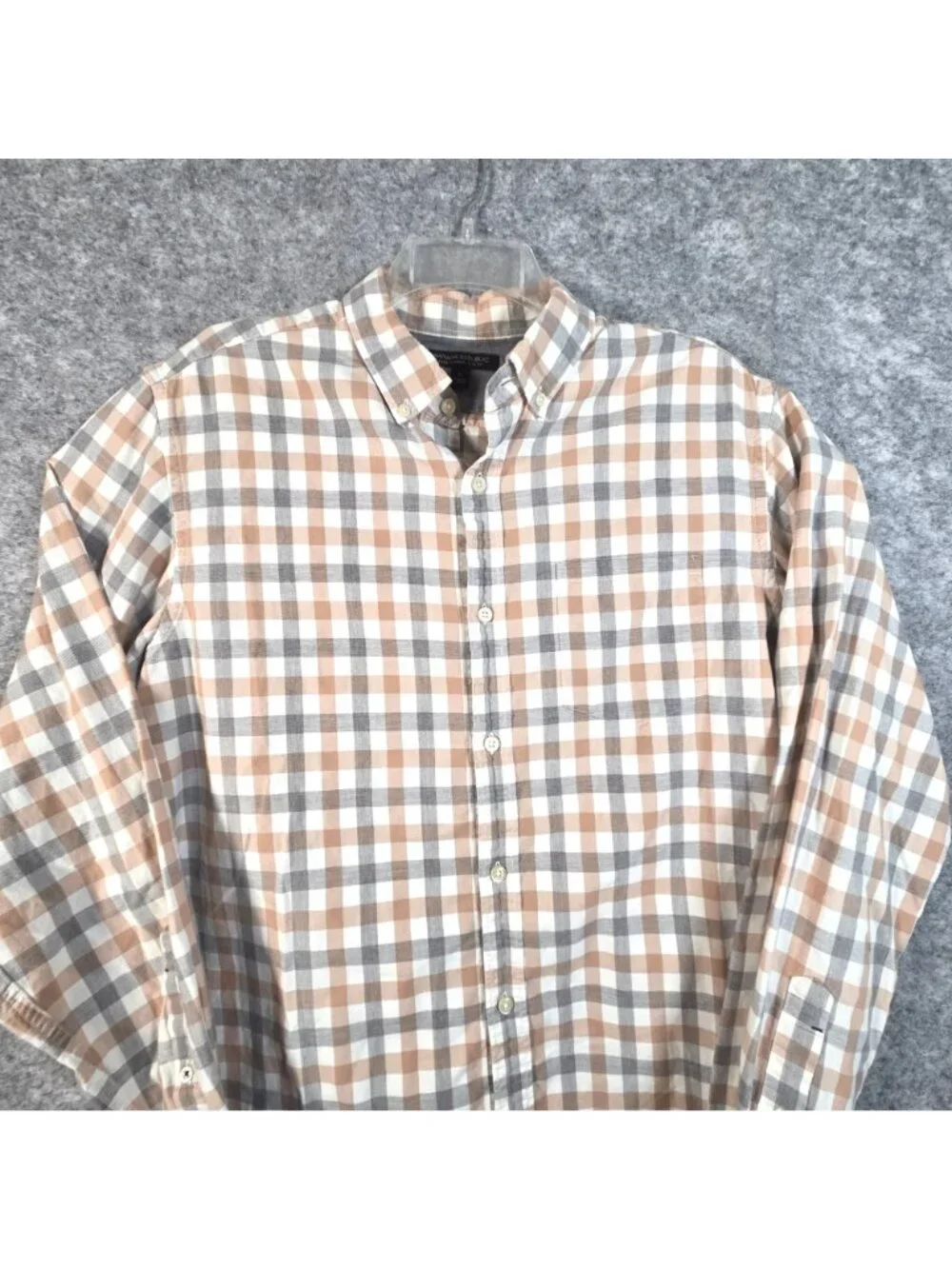 Banana Republic Men's Plaid Button-Down Shirt Orange Gray White L